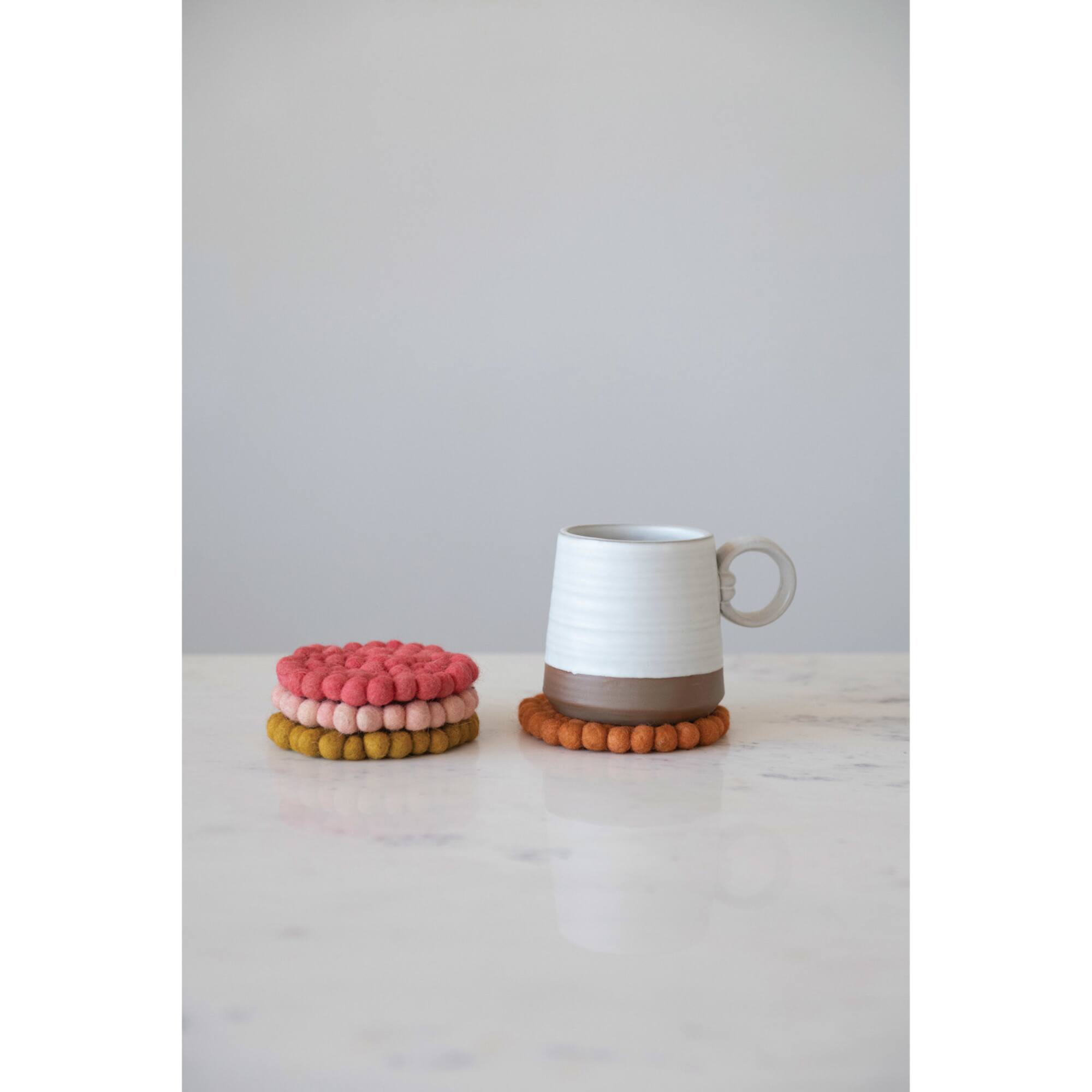 Hello Honey® Pink Tones Handmade Wool Felt Ball Coaster Set